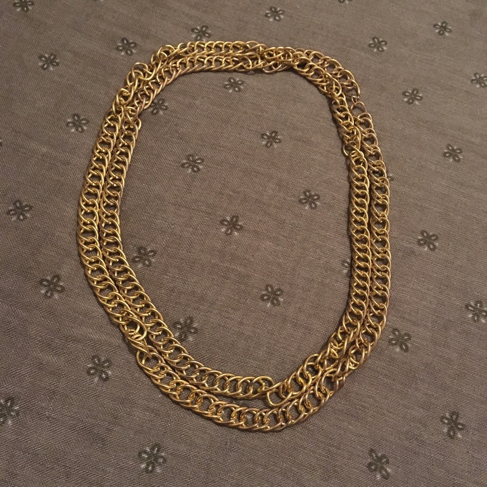 Vintage Very Long Gold Tone Sweater Necklace